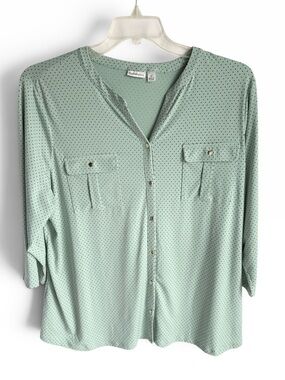 croft & barrow 1X Mint Green Polka Dot Button-Front Shirt